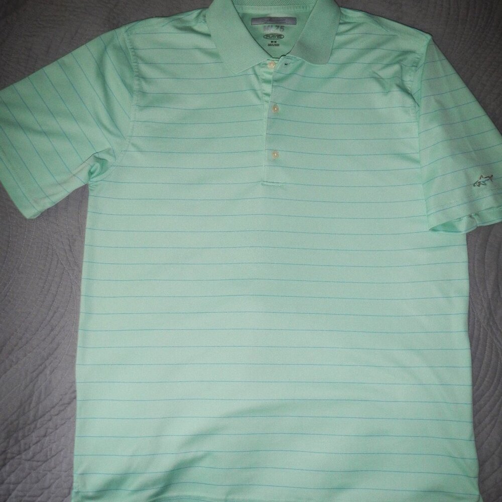 Greg Norman Men's Med. Play Dry ML 75 Mint Green Striped Wickaway Golf Shirt-